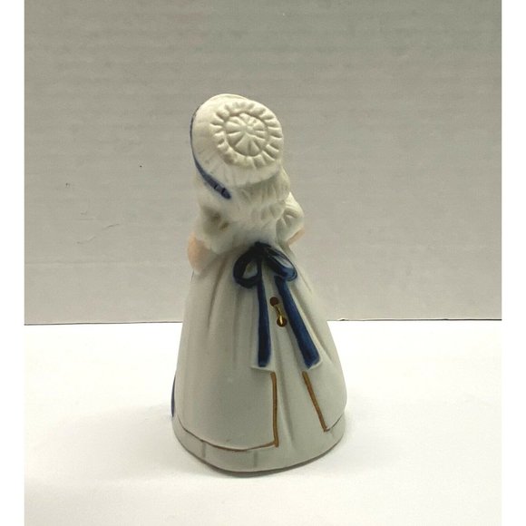 Vintage Jasco Bell Dutch Woman Broom Blue and White Porcelain 4" Tall Taiwan - Picture 3 of 8